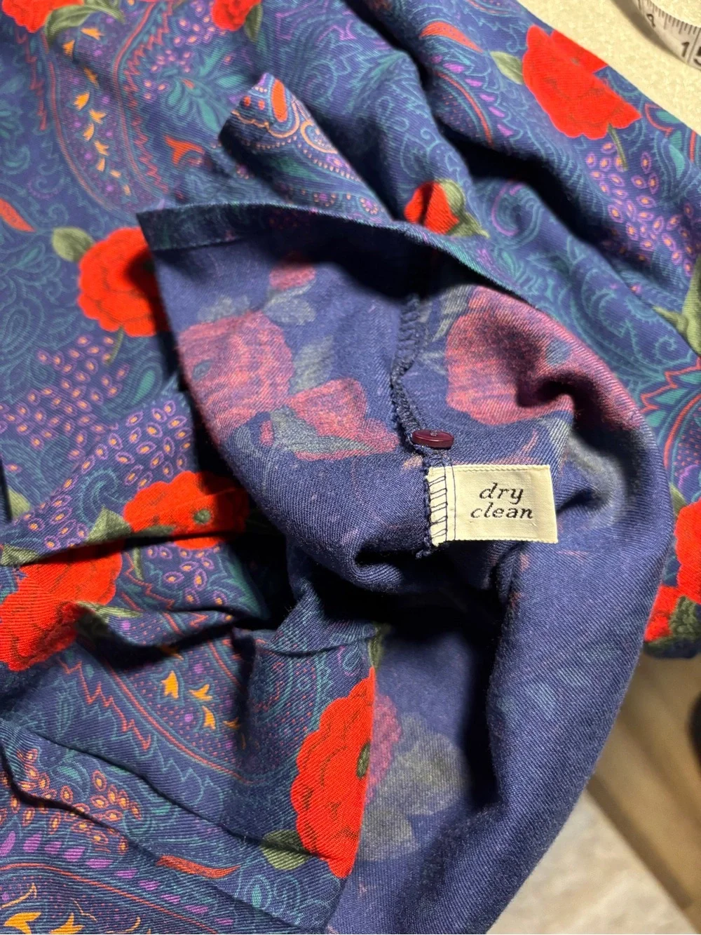 Vintage Pendleton Navy Floral Pleated Blouse and Midi Skirt Set with Red Rose